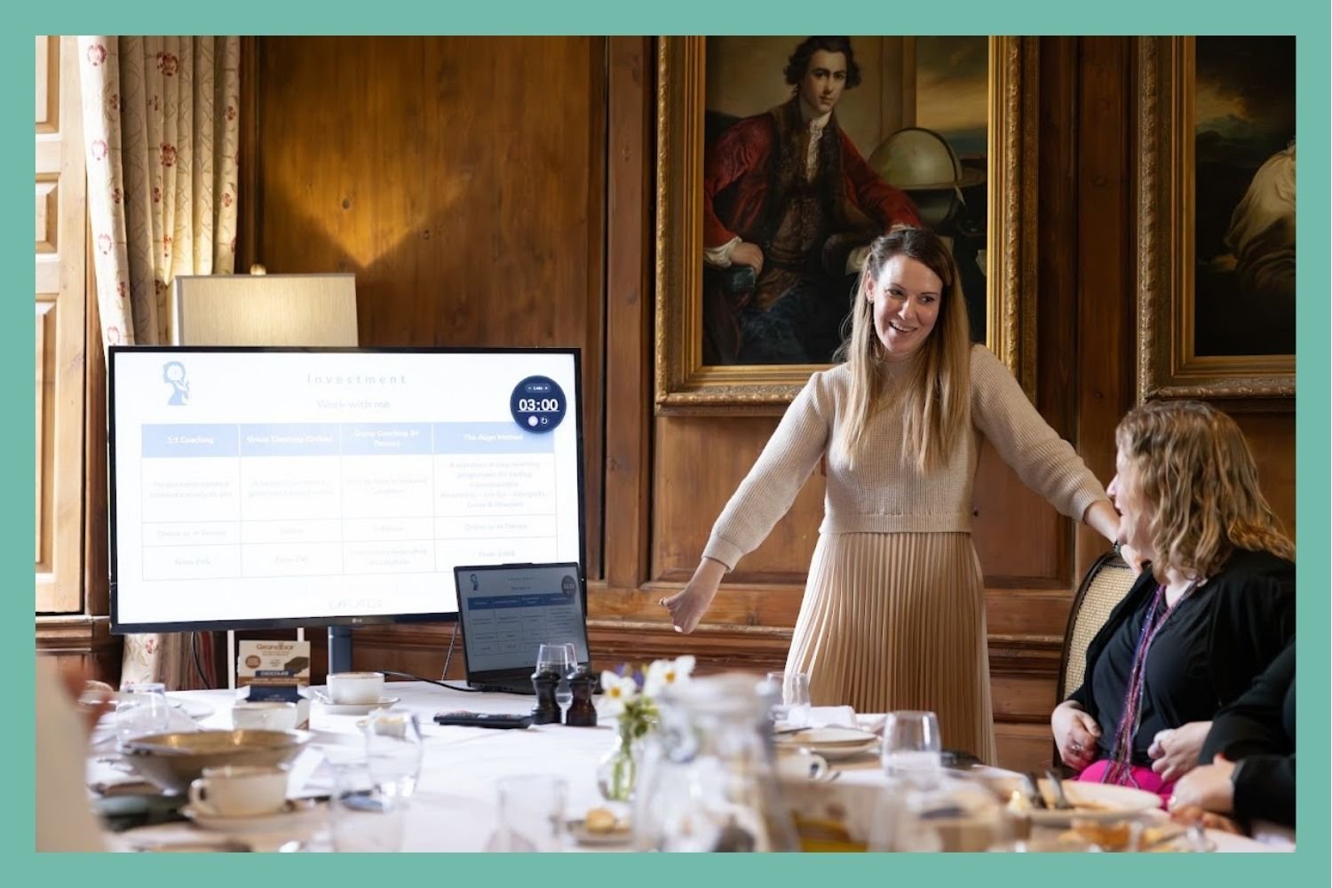 Business-focused guest speaker presenting to women entrepreneurs at a networking event