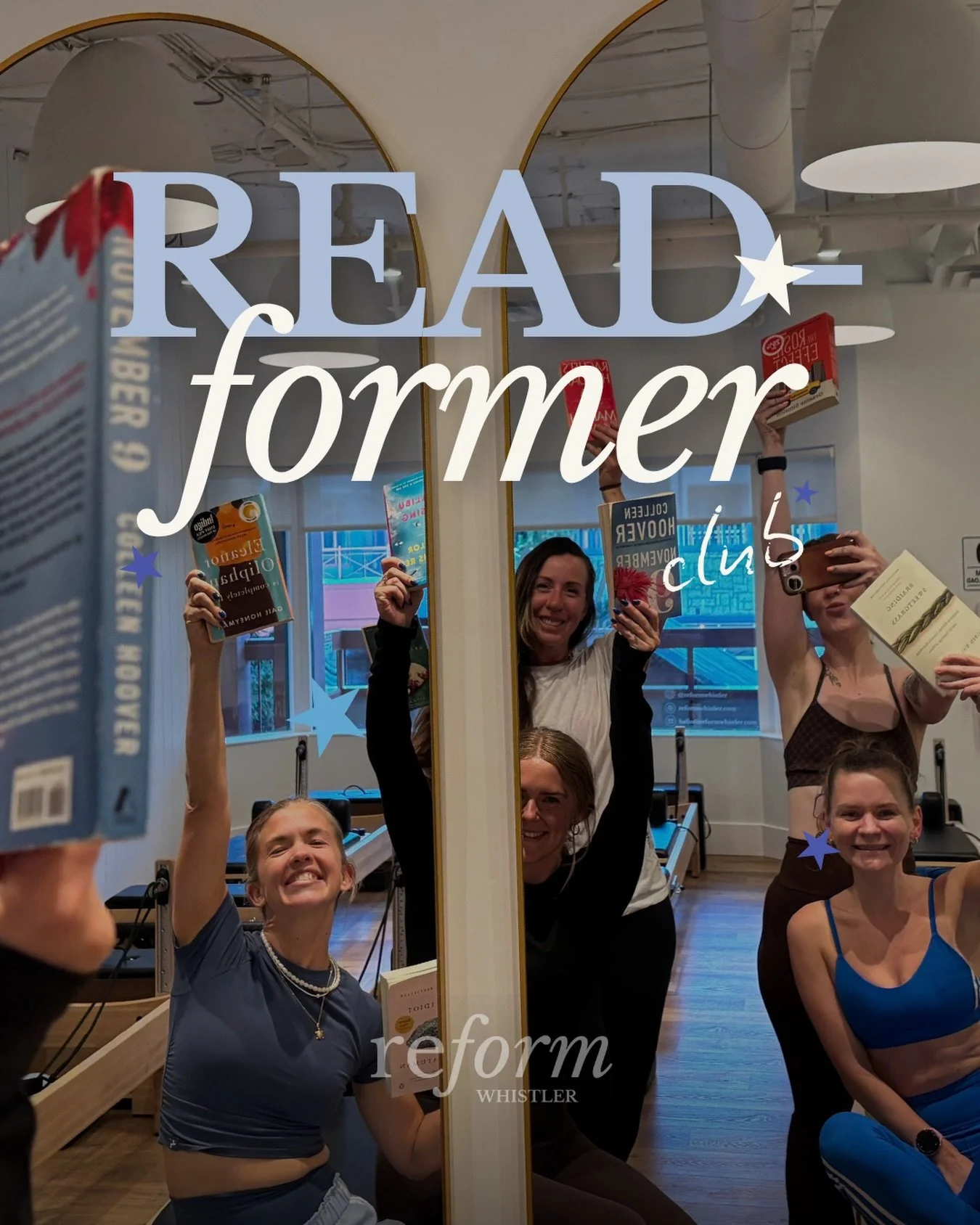🫂 &hellip;at the (book) club, we all fam! 📖 
Lowest commitment book club in town: bring a book with you to class, 45-min workout on the reformer, leave with a new book&hellip;and some new friends! ✔️ 
Second Tuesday of every month @ 6pm 🩵