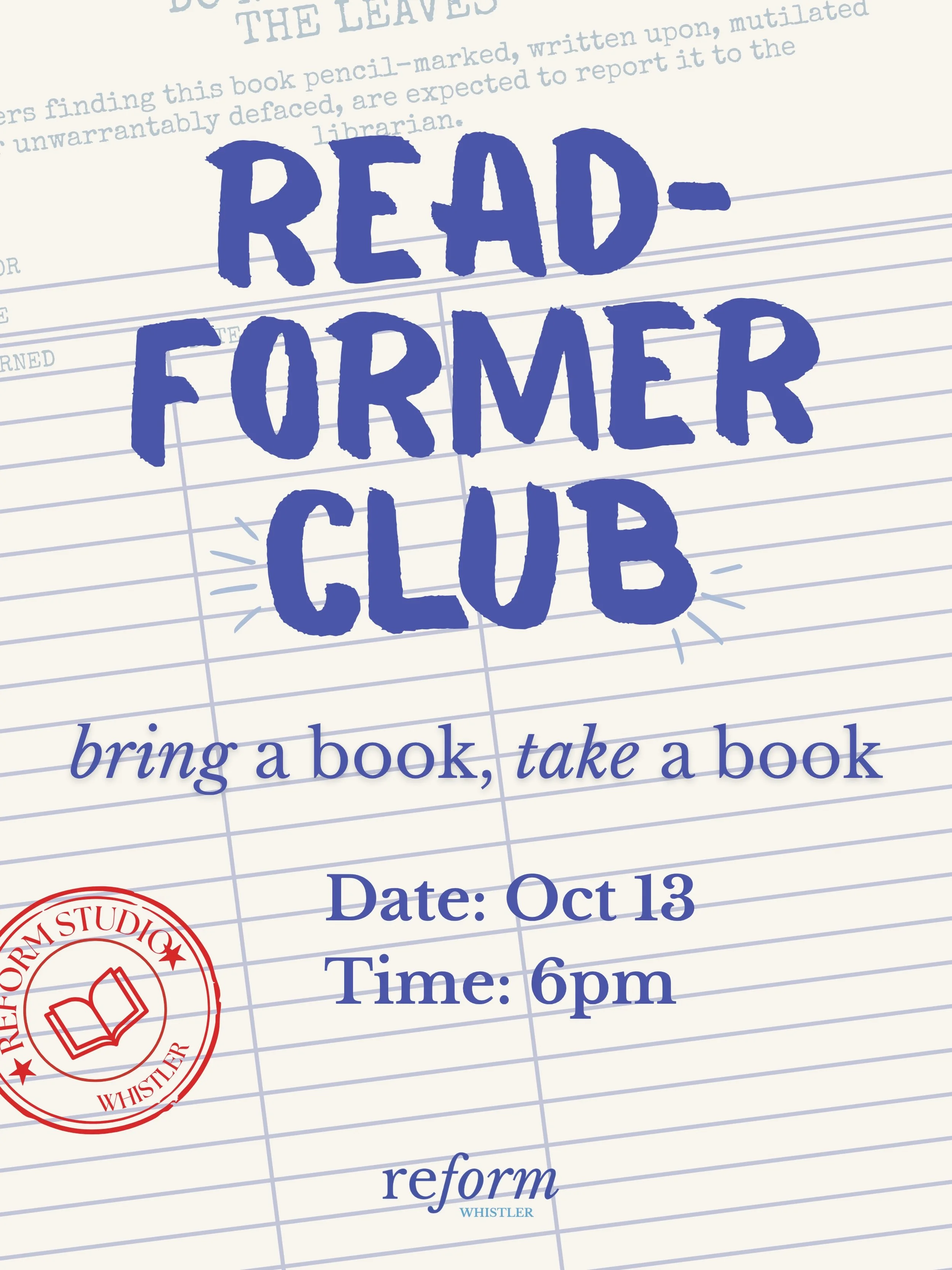 🍂 🍁it&rsquo;s that time again&hellip; READformer! 📚 
Bring a book, reform, leave with a new book, meet some bookish people! What could be better?! 
Questions? Drop us a line in our DMs! 🛝✨