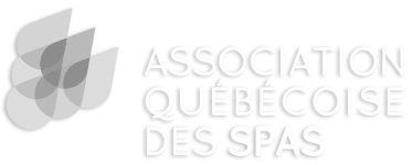 Logo de l'Association Québécoise des Spas, avec un symbole abstrait de feuilles ou de pétales