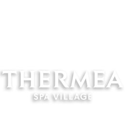 Logo de Thermea Spa Village avec texte blanc sur fond noir.
