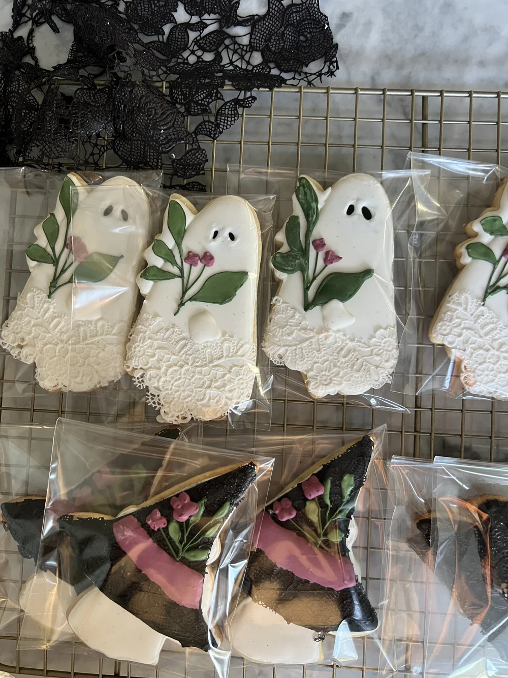 Hand-iced ghost cookies with florals