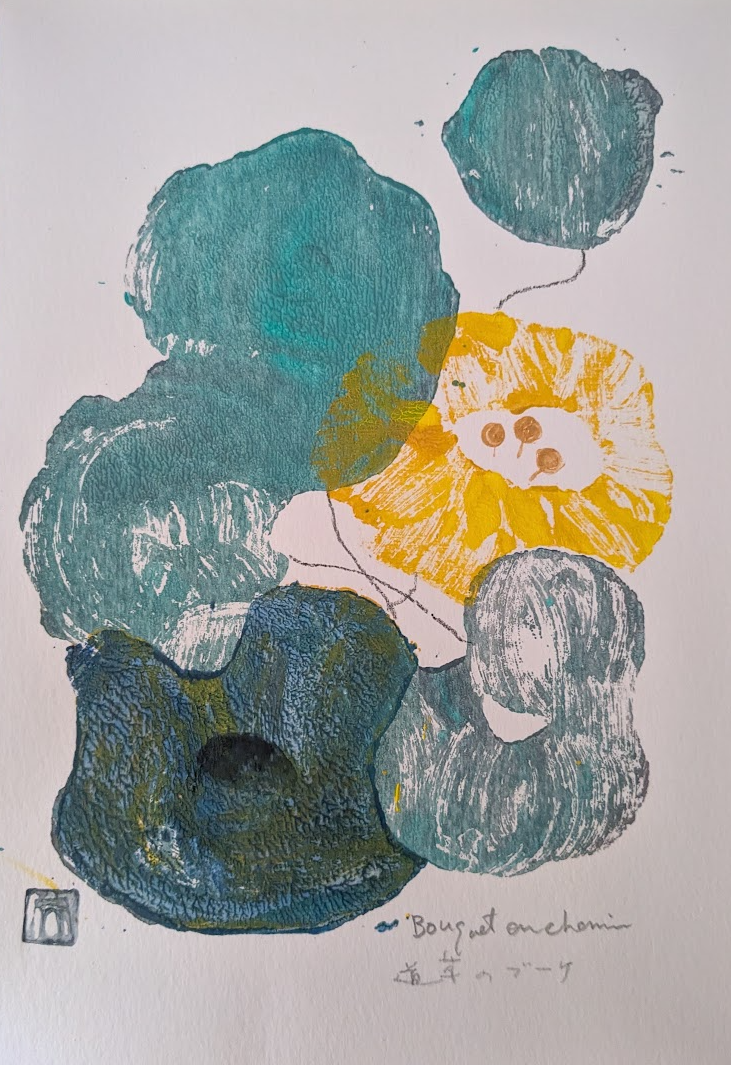 Fleurs du chemin - Mokuhanga en technique mixte