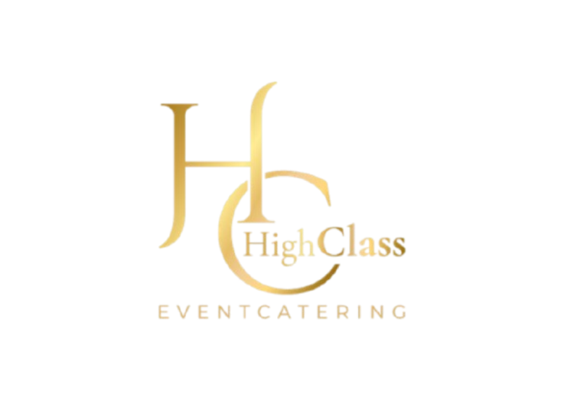 Logo für HighClass Eventcatering mit goldener Schrift auf schwarzem Hintergrund