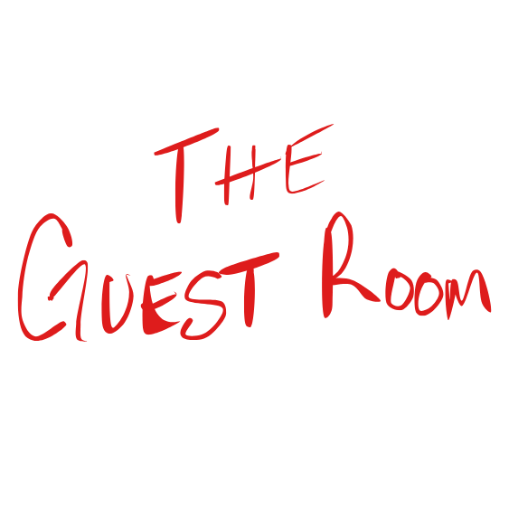 Black background with red handwritten text that says "The Guest Room".