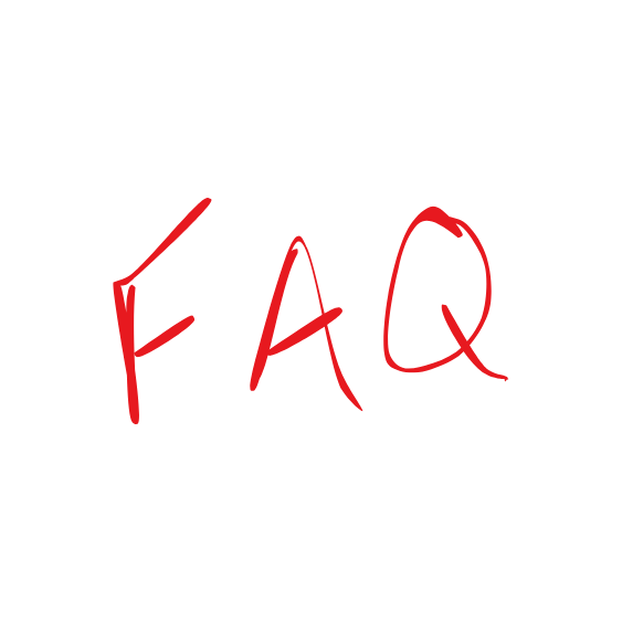 Handwritten red text saying "FAQ" on a black background.