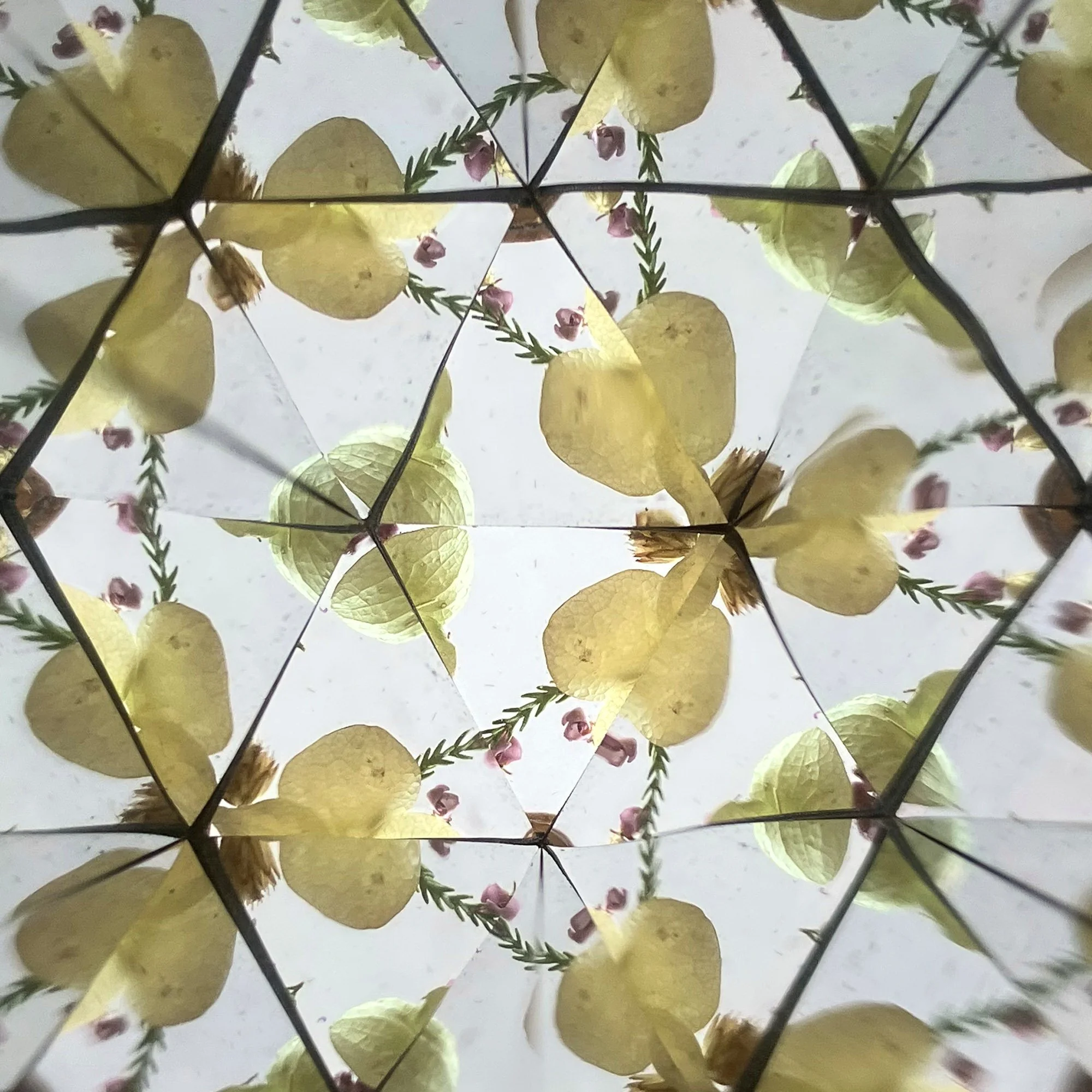  Intricate botanical symmetry featuring earthy browns and fresh greens, mimicking the energy of a blooming tree branch. 