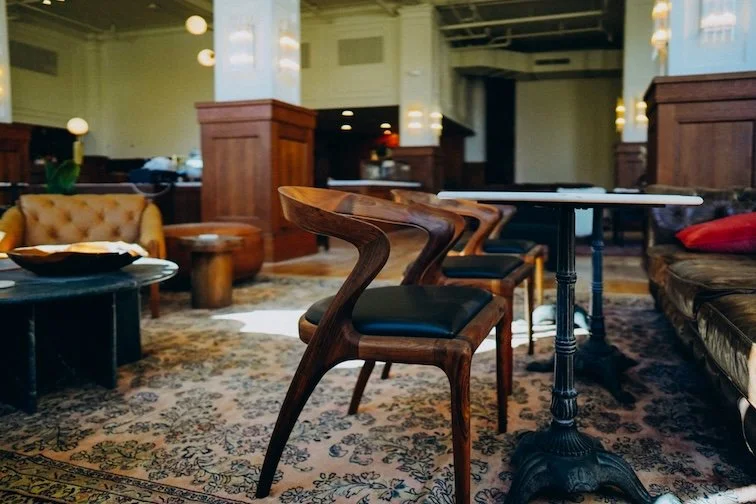 Wooden chairs in a hotel interior