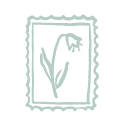 Blue stamp icon with a flower inside