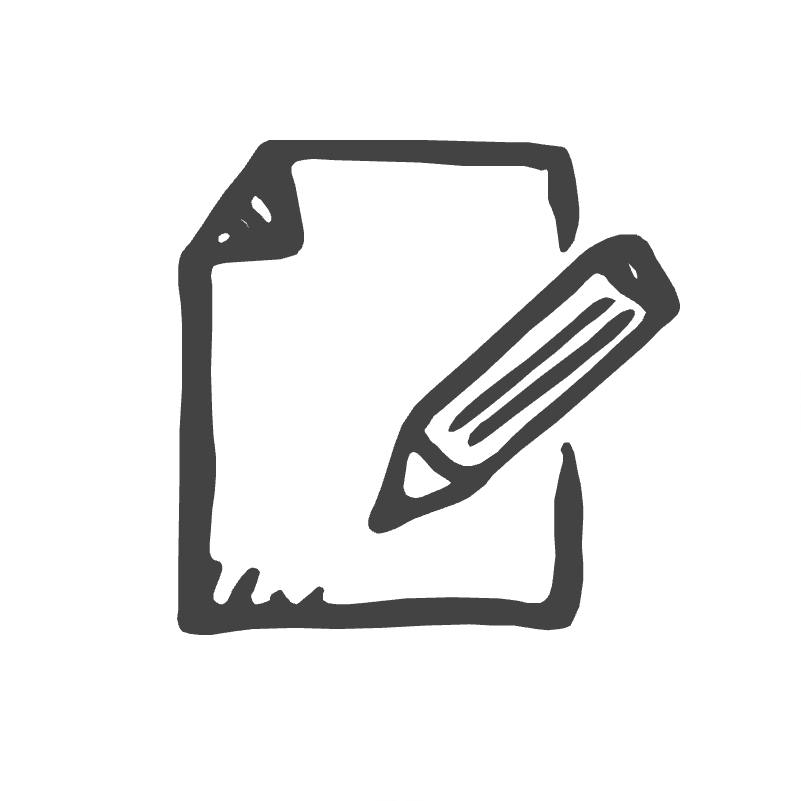 A paper and a pencil icon, representing writing.