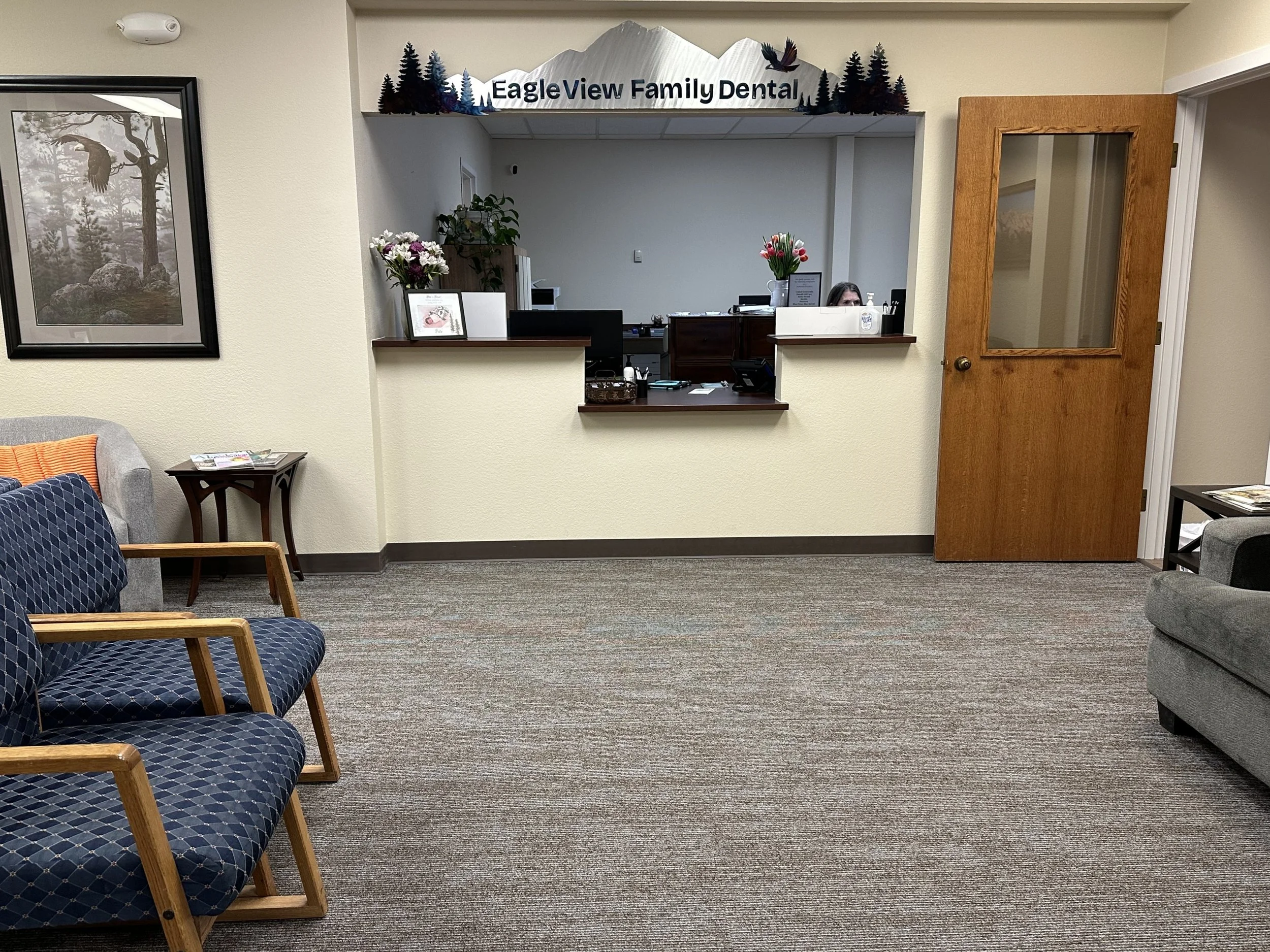 Waiting room at Eagle View Family Dental.    The whole office space went through a major remodel in 2024.