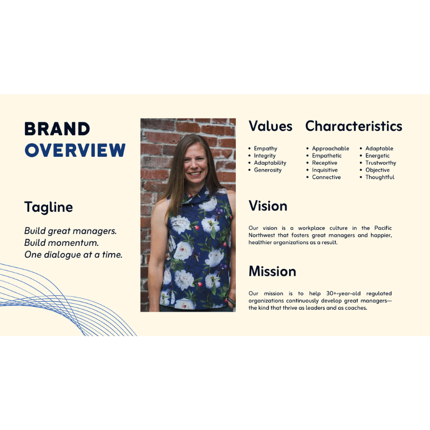 Running Dialogue brand overview (tagline, values, characteristics, vision, mission"