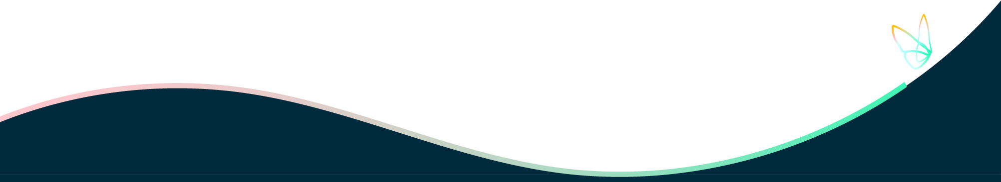 An illustration of a gradient pink and neon green moth and its flight path as it flies across the screen up and to the right.