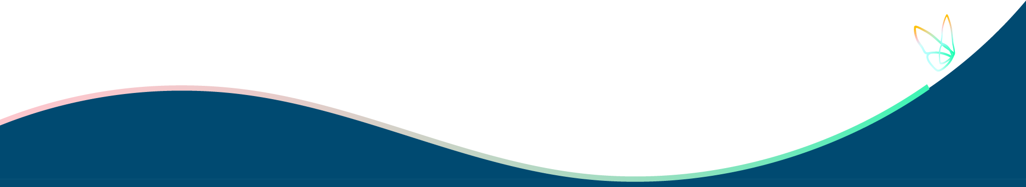 An illustration of a gradient pink and neon green moth and its flight path as it flies across the screen up and to the right.