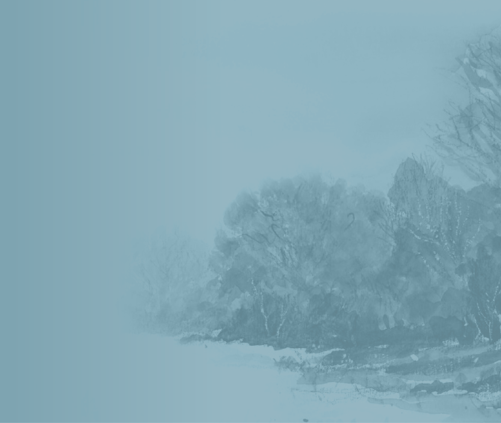 A serene blue landscape and watercolor of trees