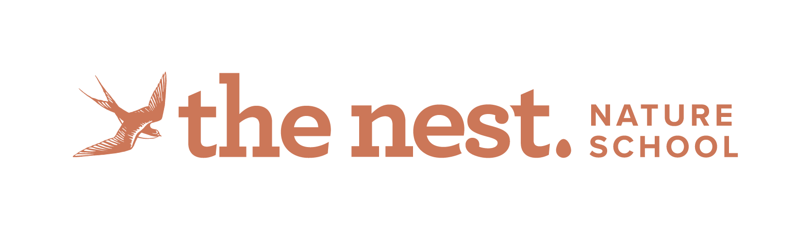 Logo for The Nest Nature School featuring a stylized bird in flight and text.