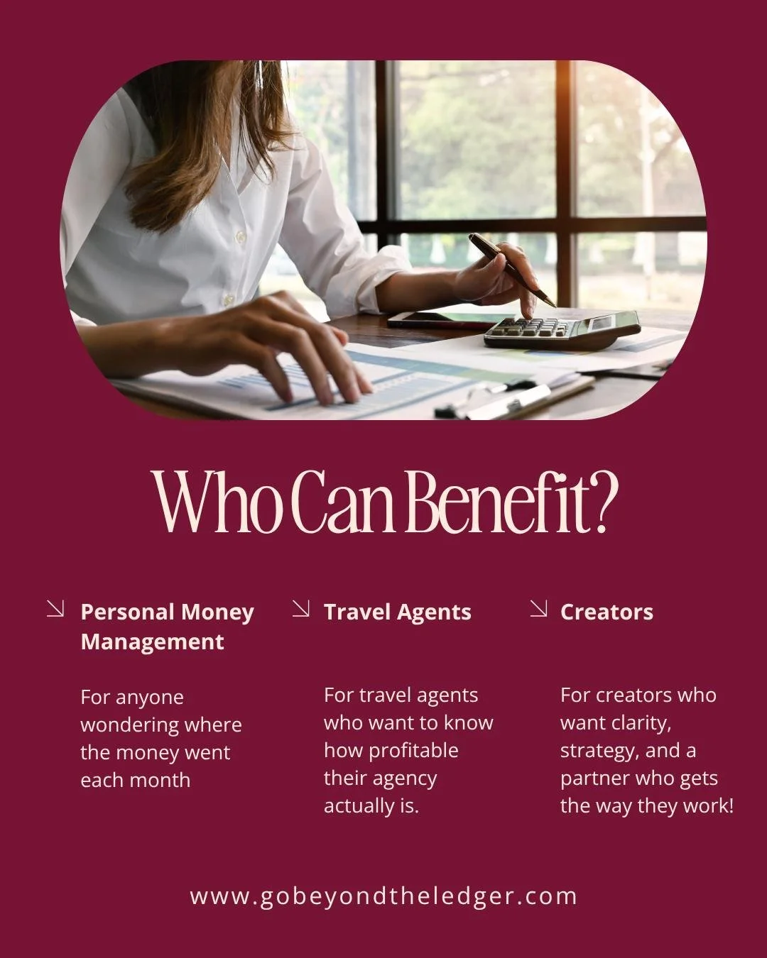 Your business deserves more than guessing where the money went each month. ✨

Whether you&rsquo;re managing personal finances, running a travel business, or creating content full-time, having clear numbers changes everything.

We help:
📚 Creative en