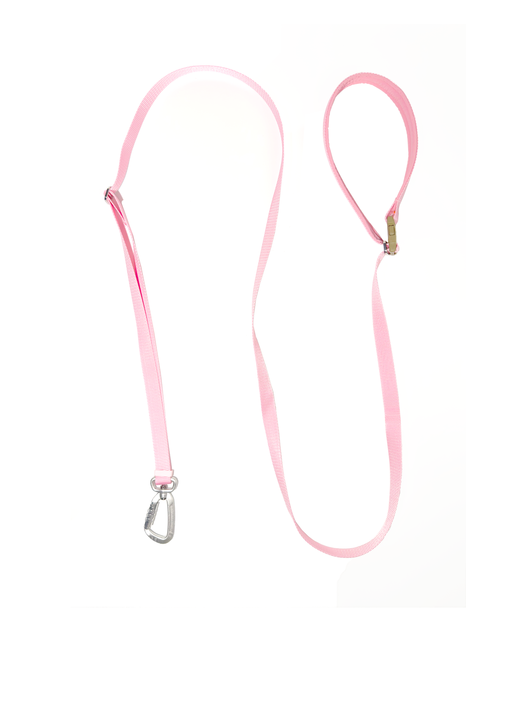 Dog wearing the SEKAIPET Pale Flux pink adjustable dog leash and matching collar with technical metal hardware.