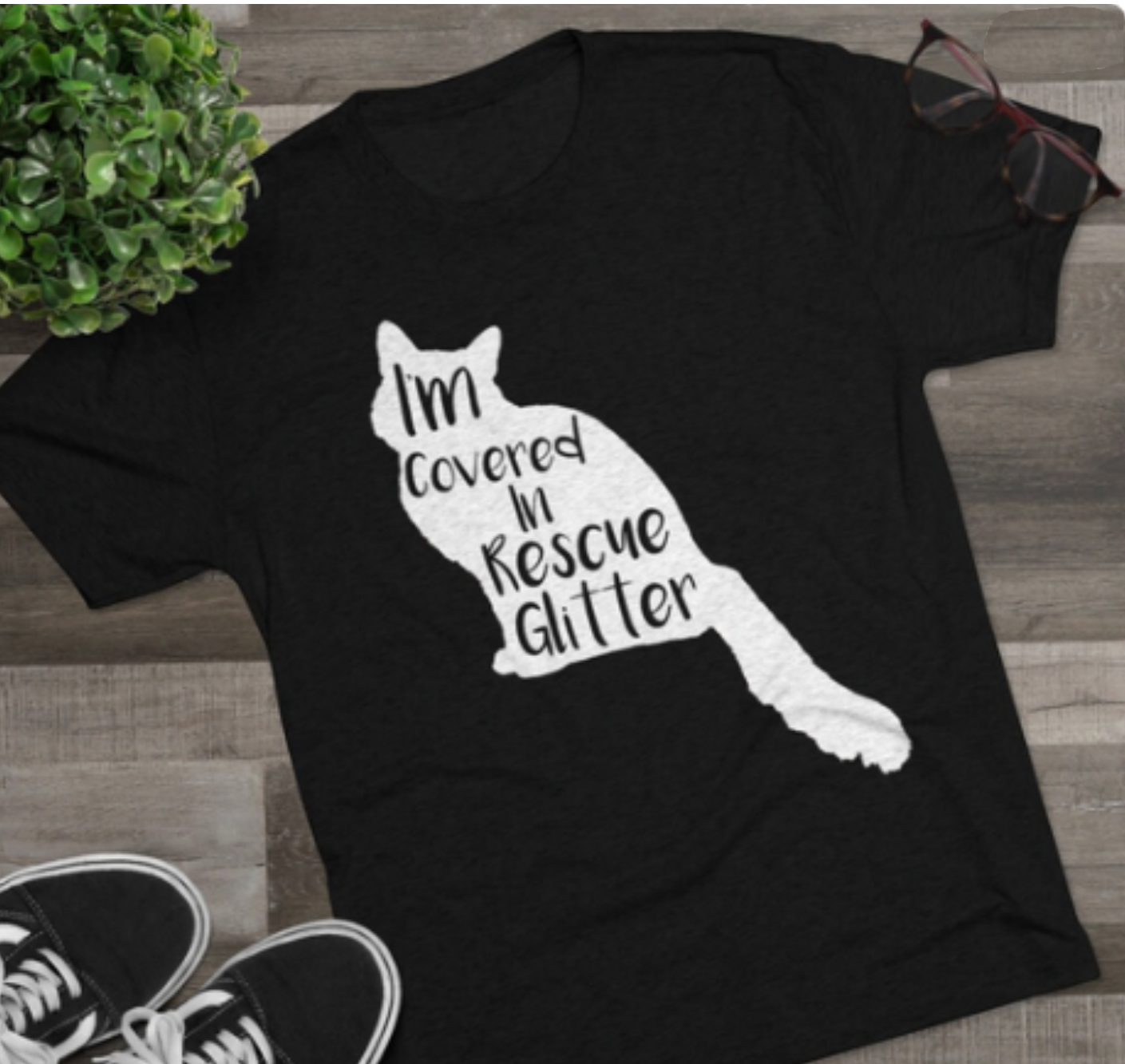 Covered in Rescue Glitter Cat Triblend Shirt