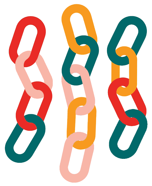 Playful linked chain illustration in bold ADHD-friendly colors representing connection and empowerment