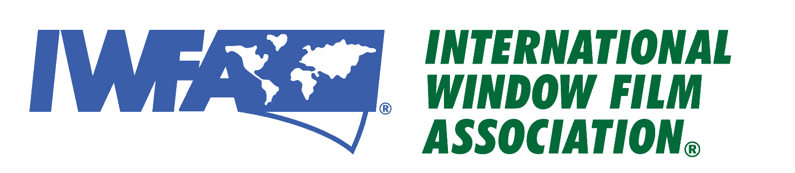 Logo of the International Window Film Association featuring the blue IWFA acronym with a world map and green text of the organization's name.