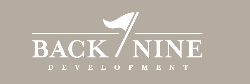 Logo with the text 'Back Nine Development' and a stylized golf flag icon in the center.
