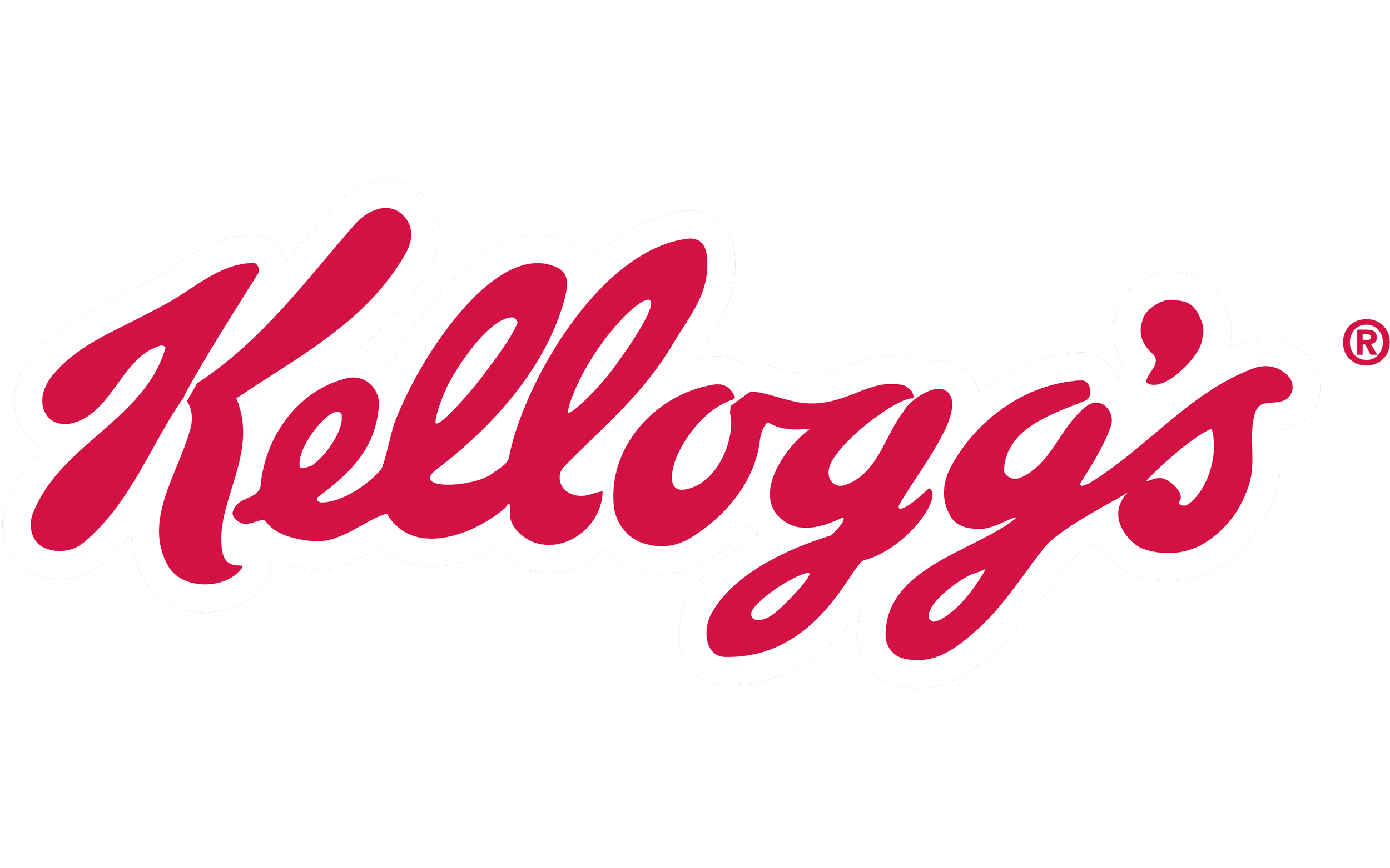 Kellogg's logo with red cursive lettering outlined in white on a black background.