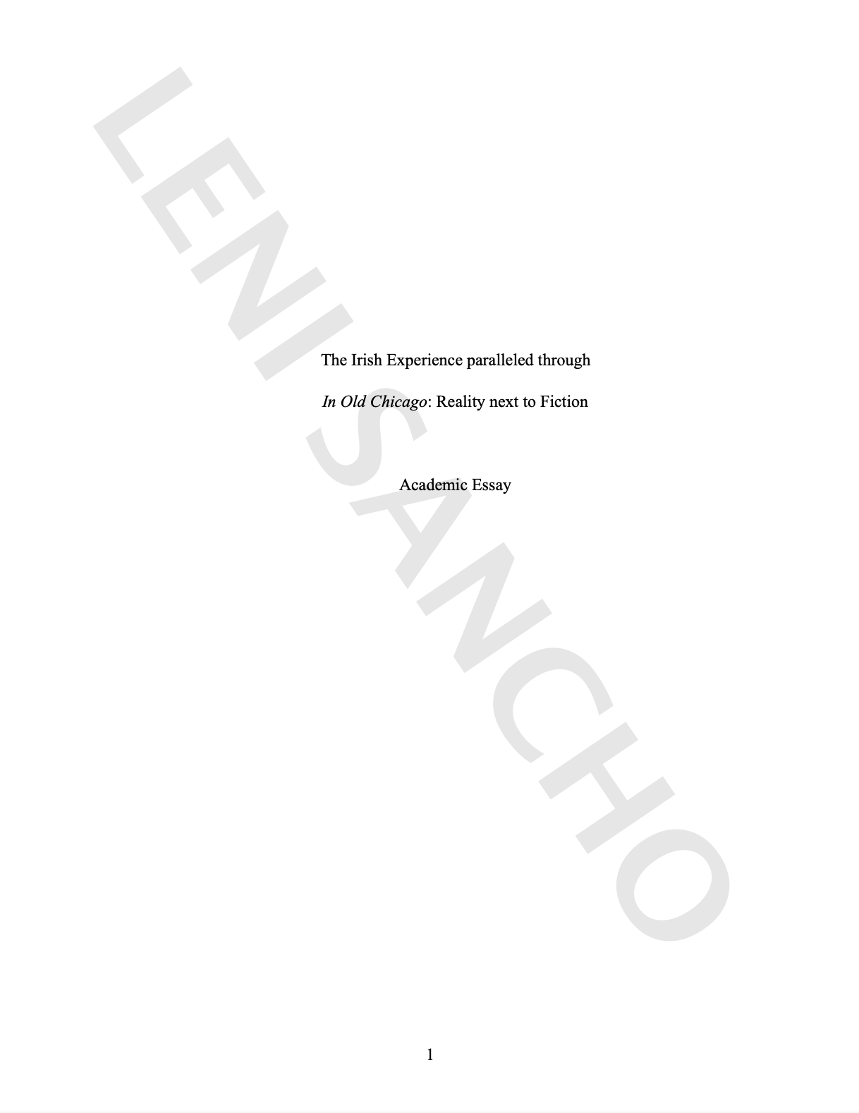 In Old Chicago - Academic Essay