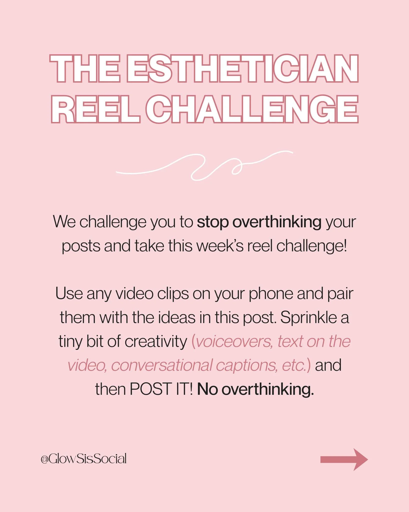 📌 SAVE THIS &amp; TAKE ACTION!

So often, we see estheticians overthinking every single post. 

You will have so much more time to implement other types of marketing if you stop overthinking social media. 

Will you take this Reel Challenge? What do