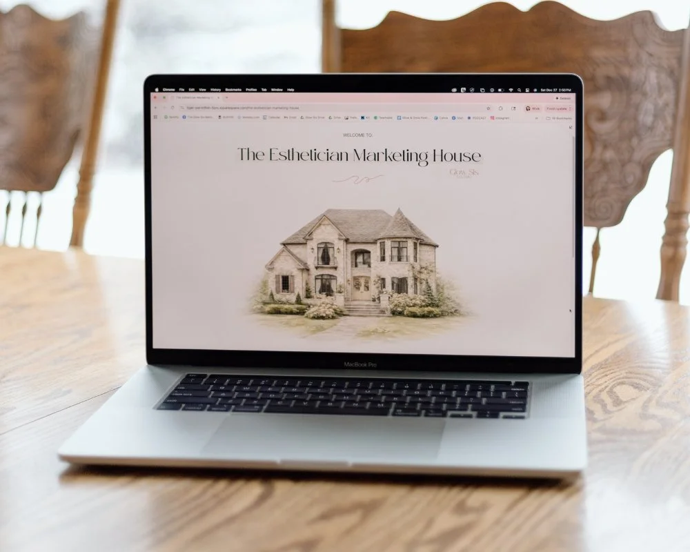 Laptop displaying The Esthetician Marketing House membership for aesthetics professionals