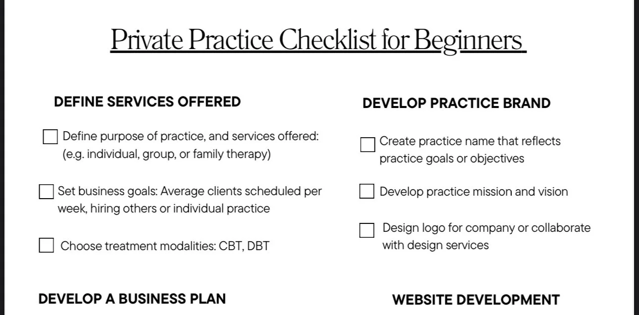Private Practice Checklist for Beginners