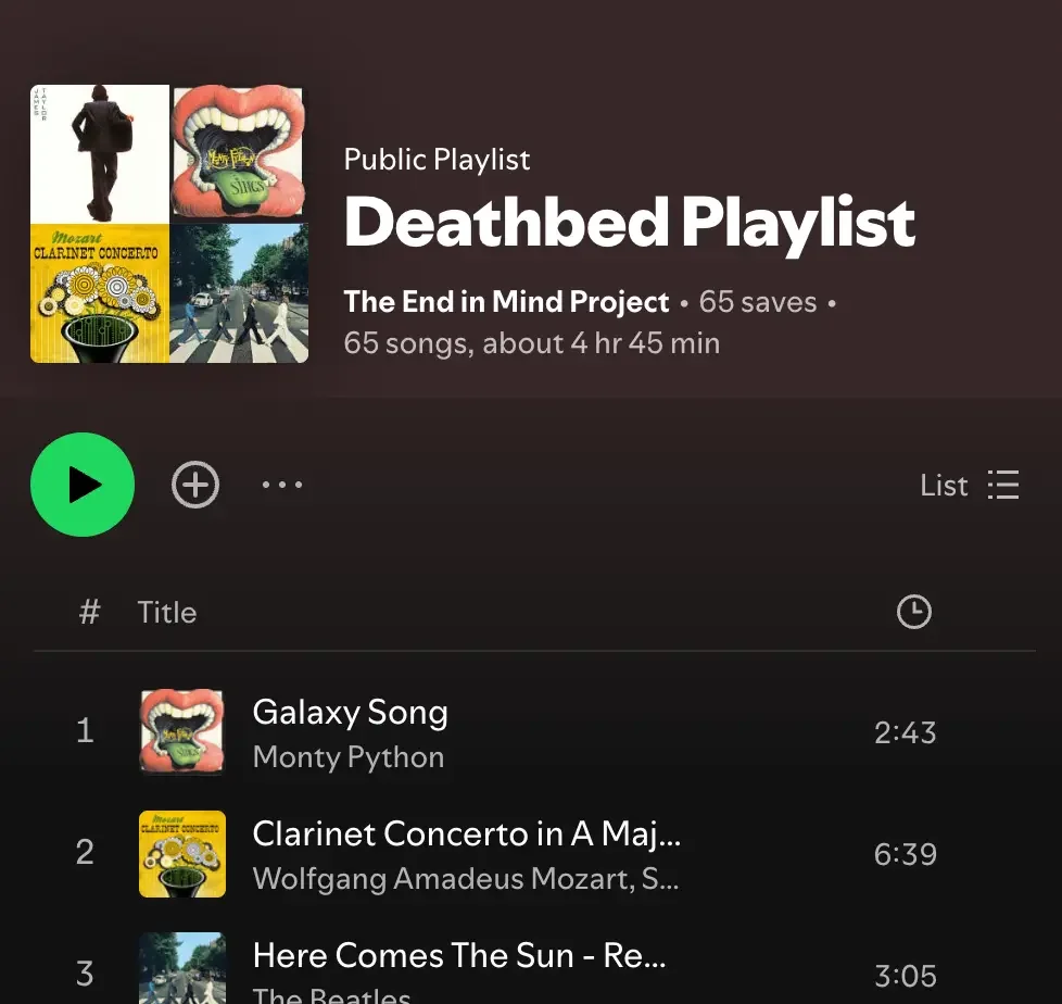 Deathbed playlist from Spotify