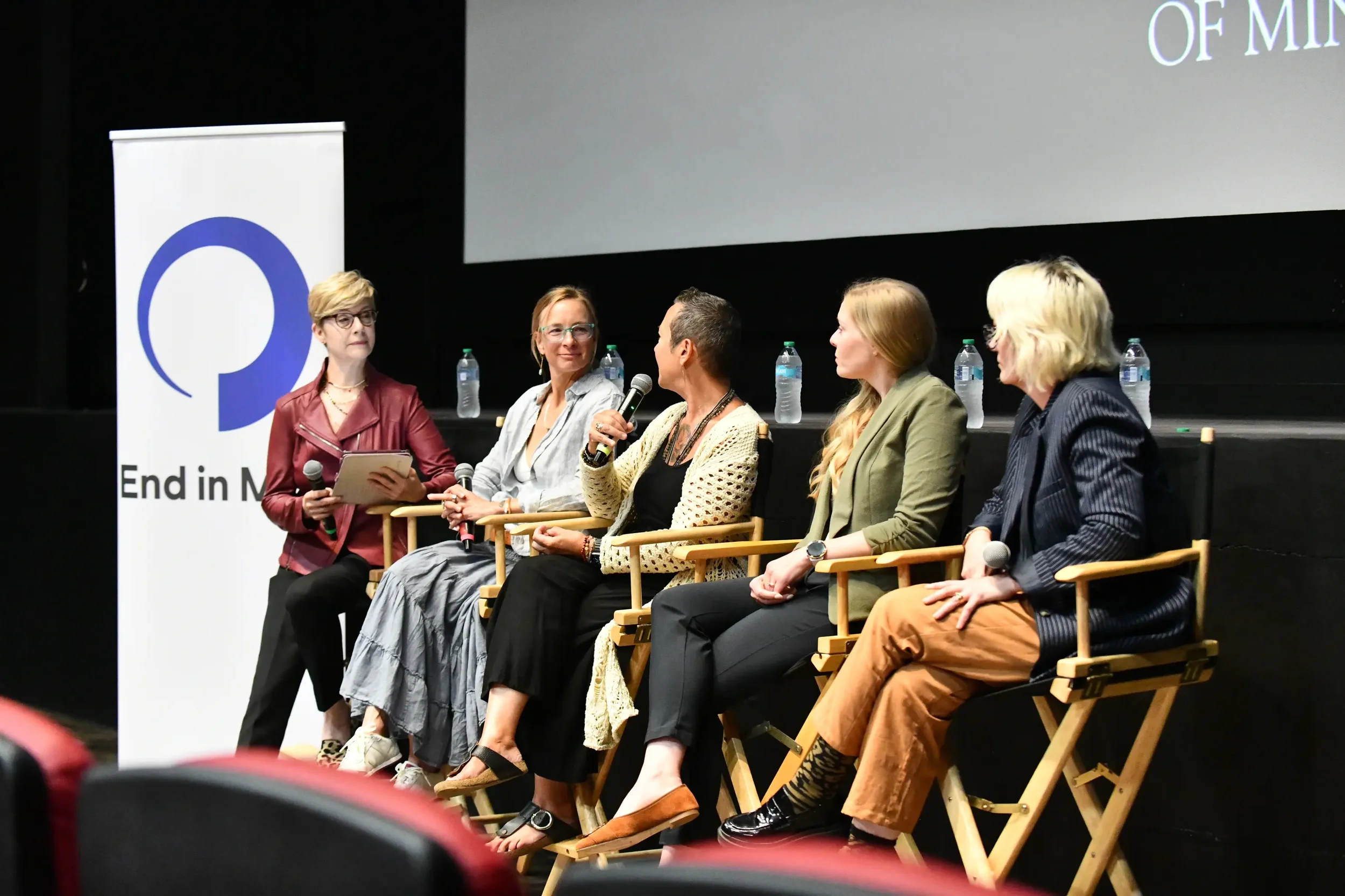 Panel of five people speaking at an End in Mind event.