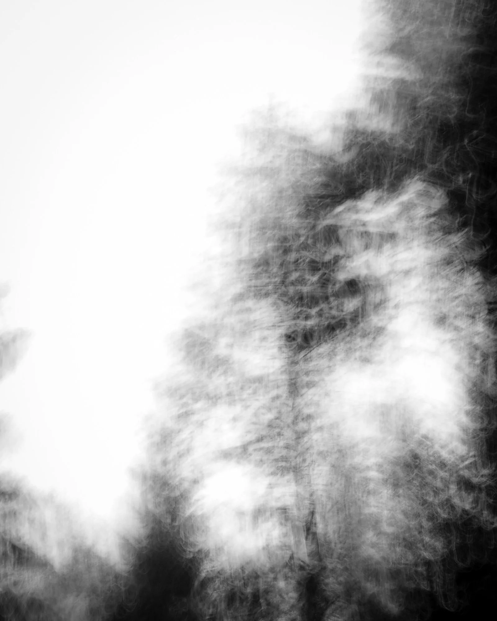 Black and white abstract photo with bursts of smoke or mist on the right side and blank space on the left side.
