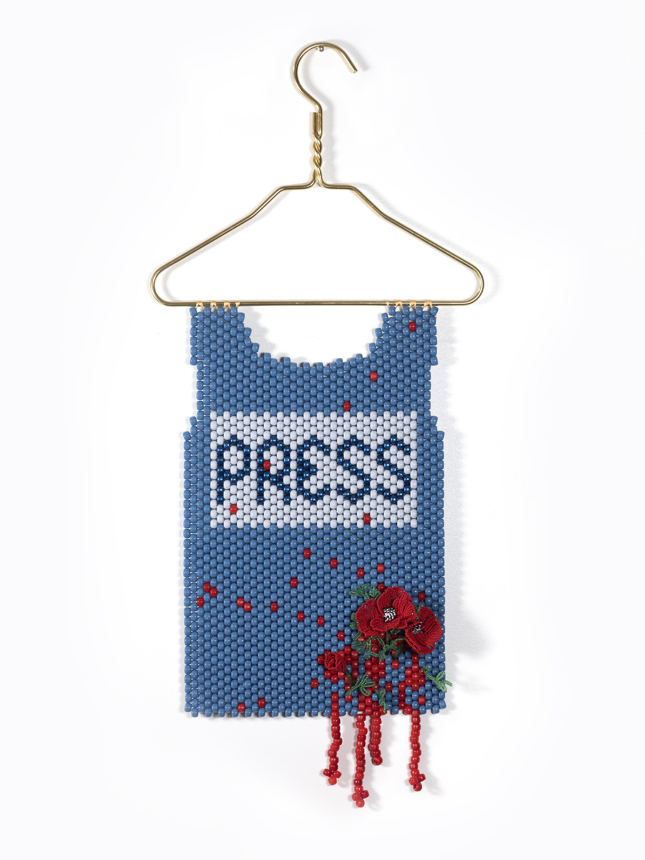 Haunting - Journalists (2024)
Metal hanger, copper wire, glass and plastic beads, 12" x 27" 