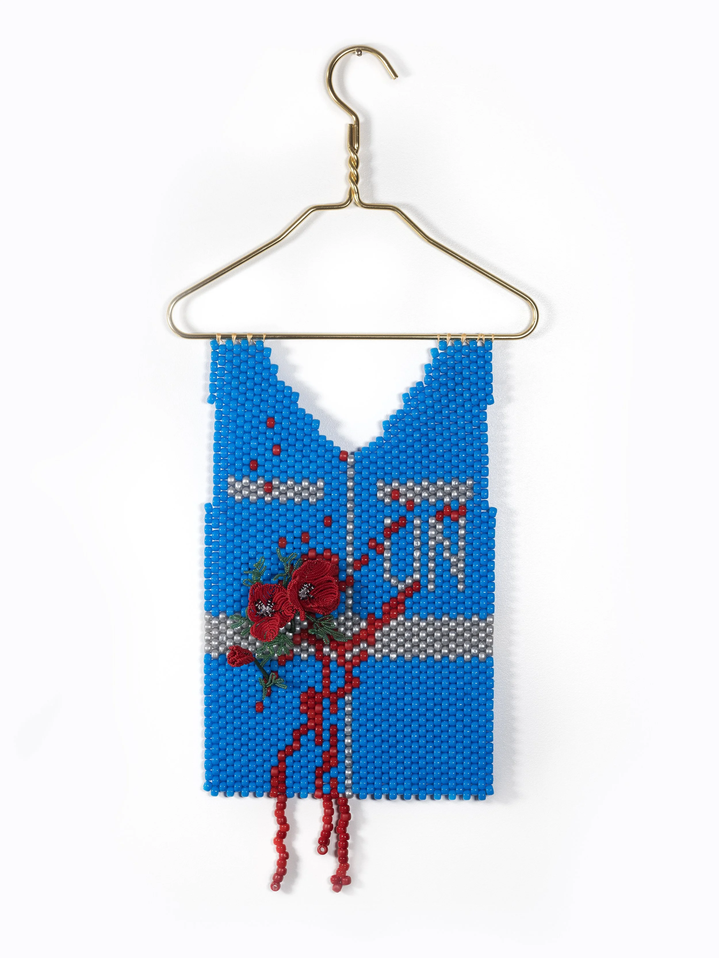 Haunting -  Humanitarian Aid Workers (2025)
Metal hanger, copper wire, glass and plastic beads, 12" x 27" 