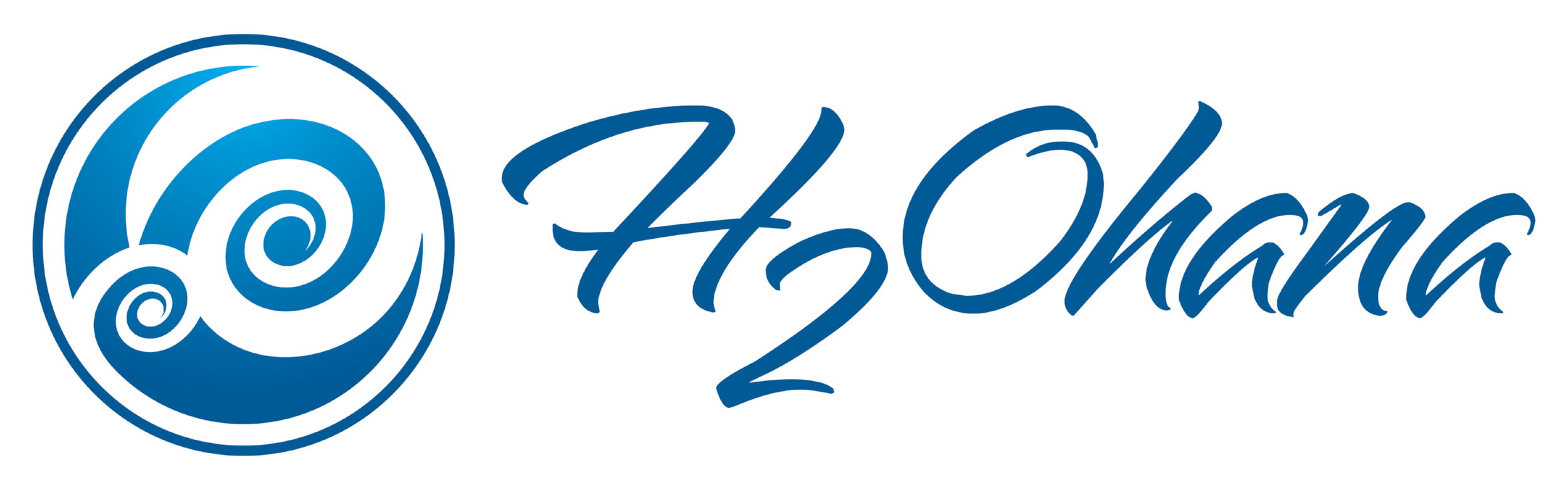 Blue spiral logo with the text "H2Ohana" TM in cursive font next to it.
