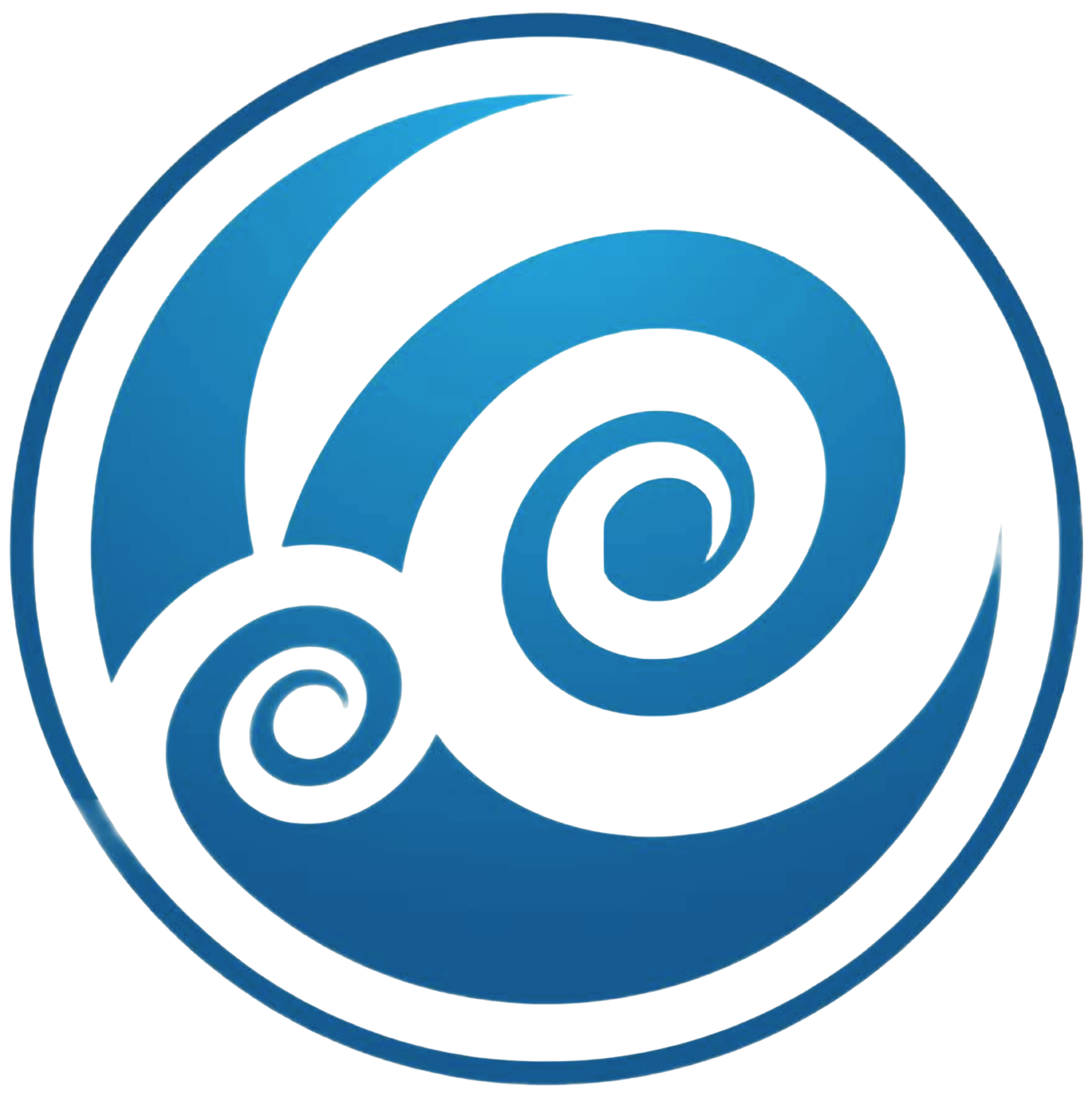 A metallic blue H2Ohana TM logo with a swirling, spiral design inside a circle.