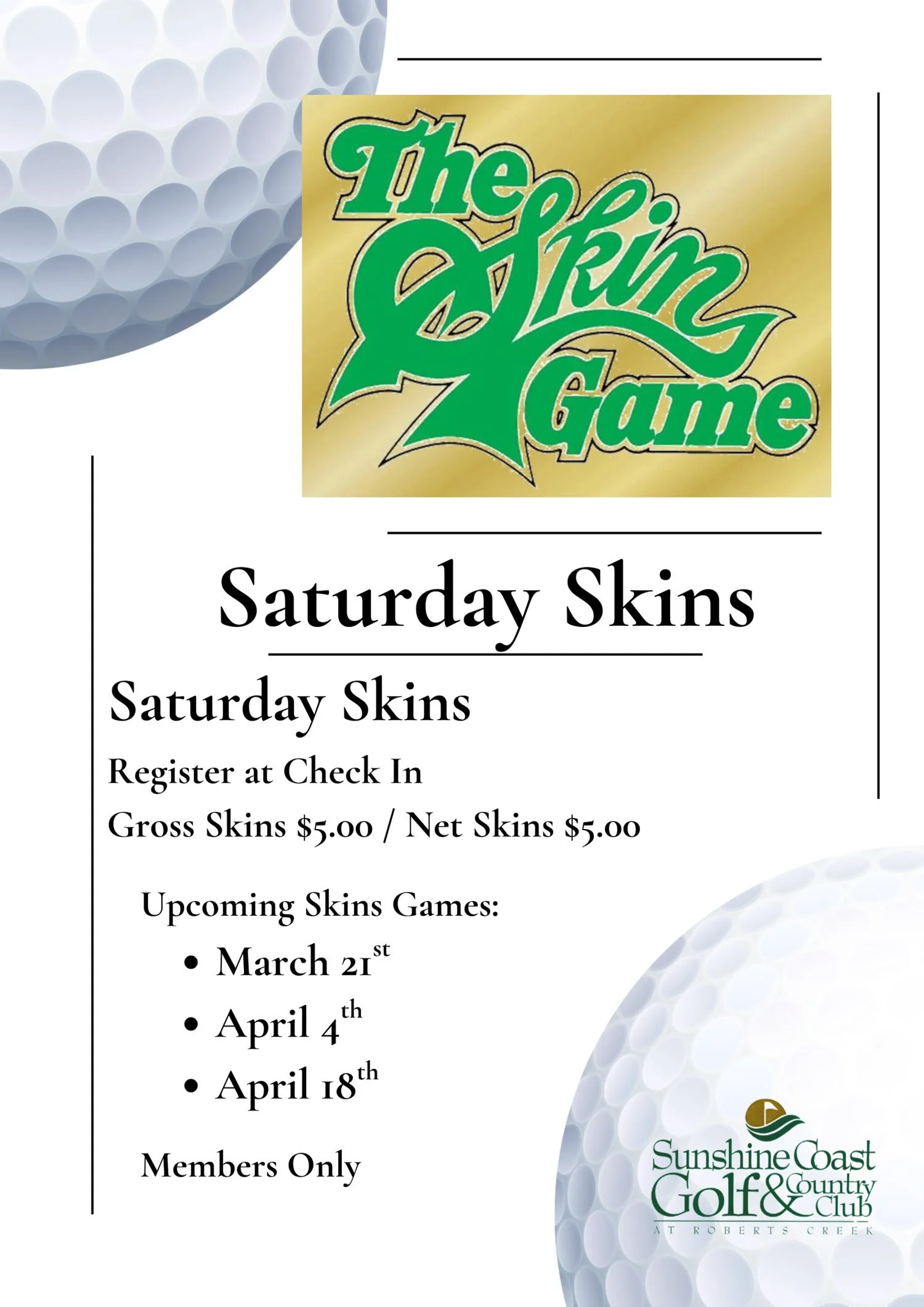 Saturday Skins Game April 4 - 2026