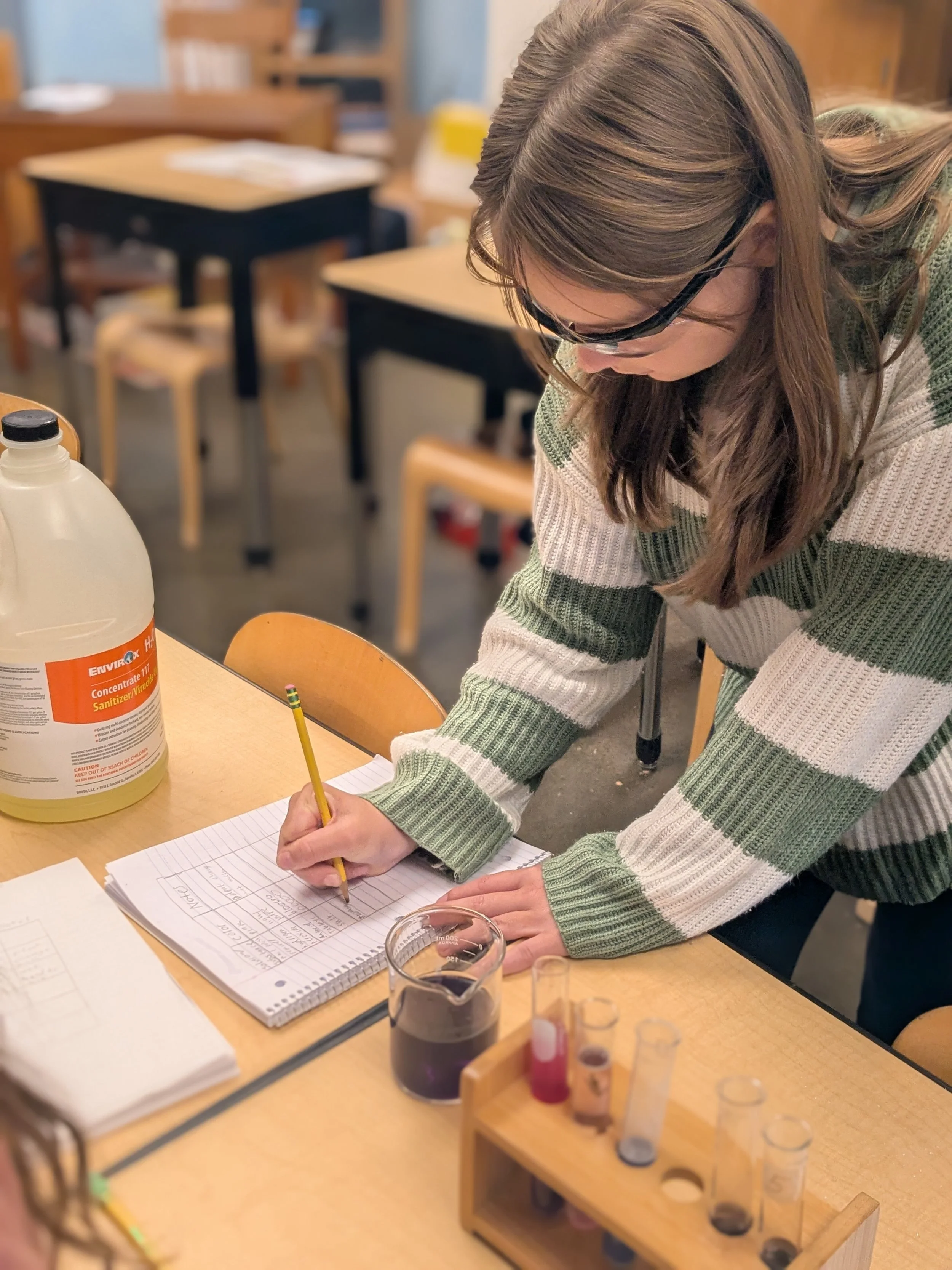 7th Grade Student performing chemistry experiment