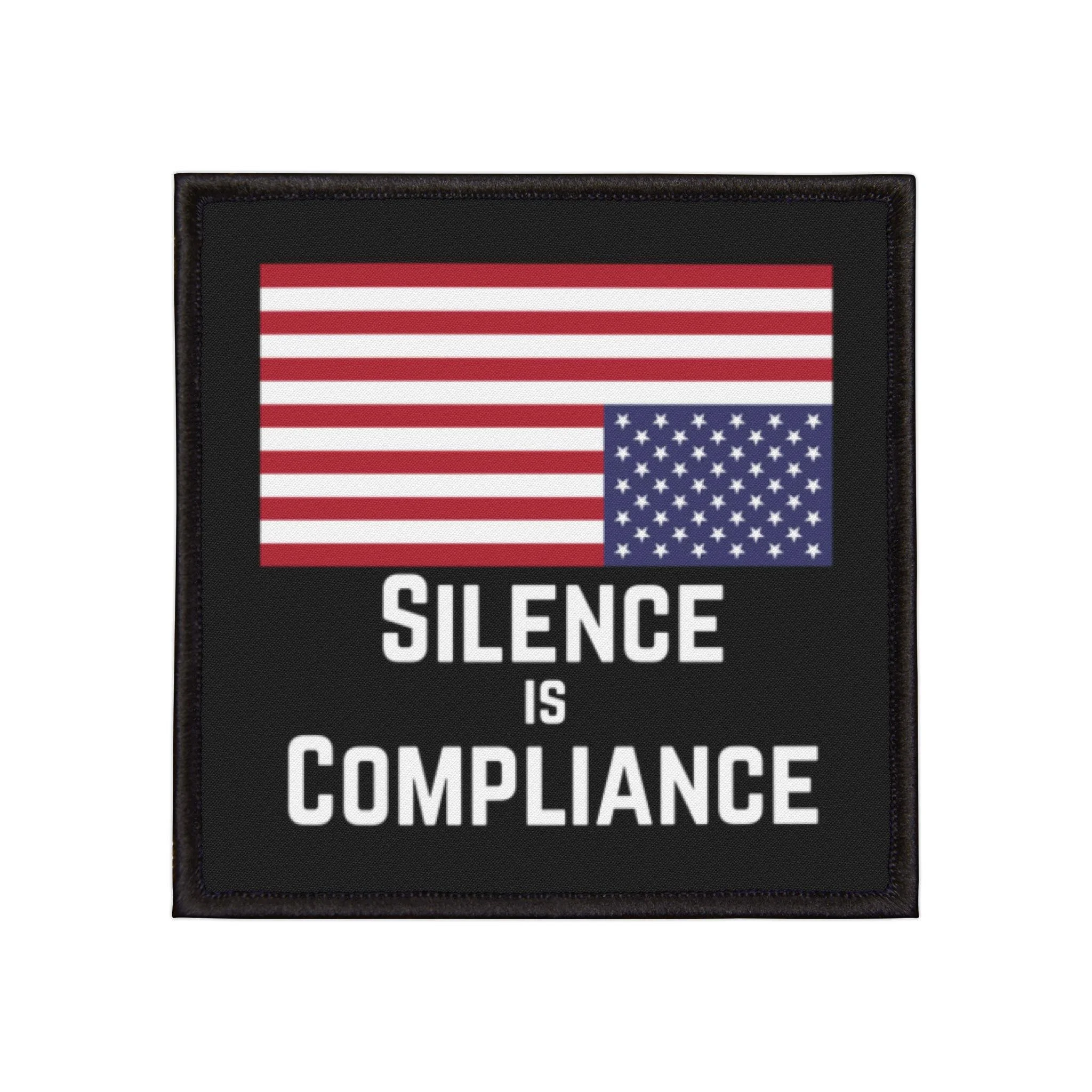 Silence is Compiance square iron on patch for the resist no kings anti trump anti ice movement