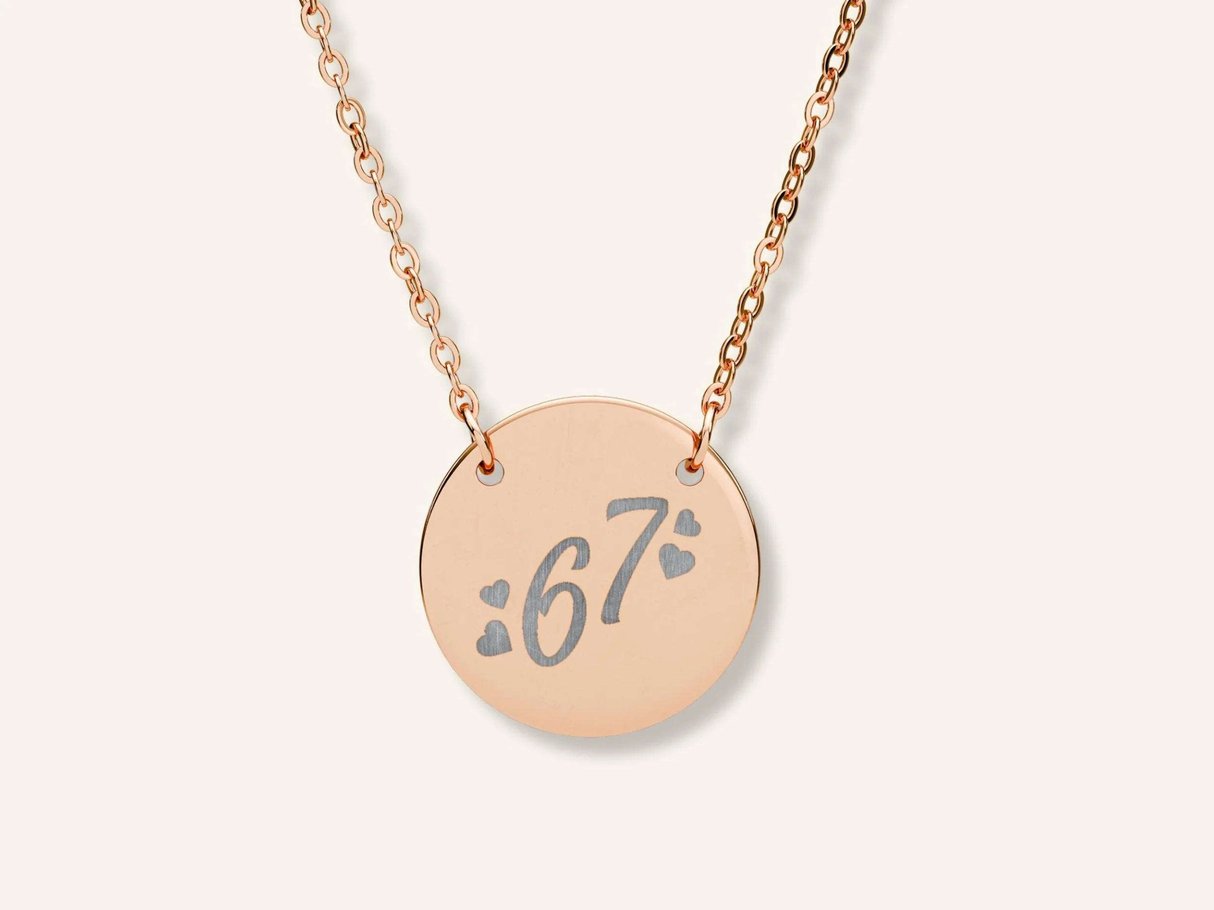 Engraved 6 7 Necklace with Hearts | 18