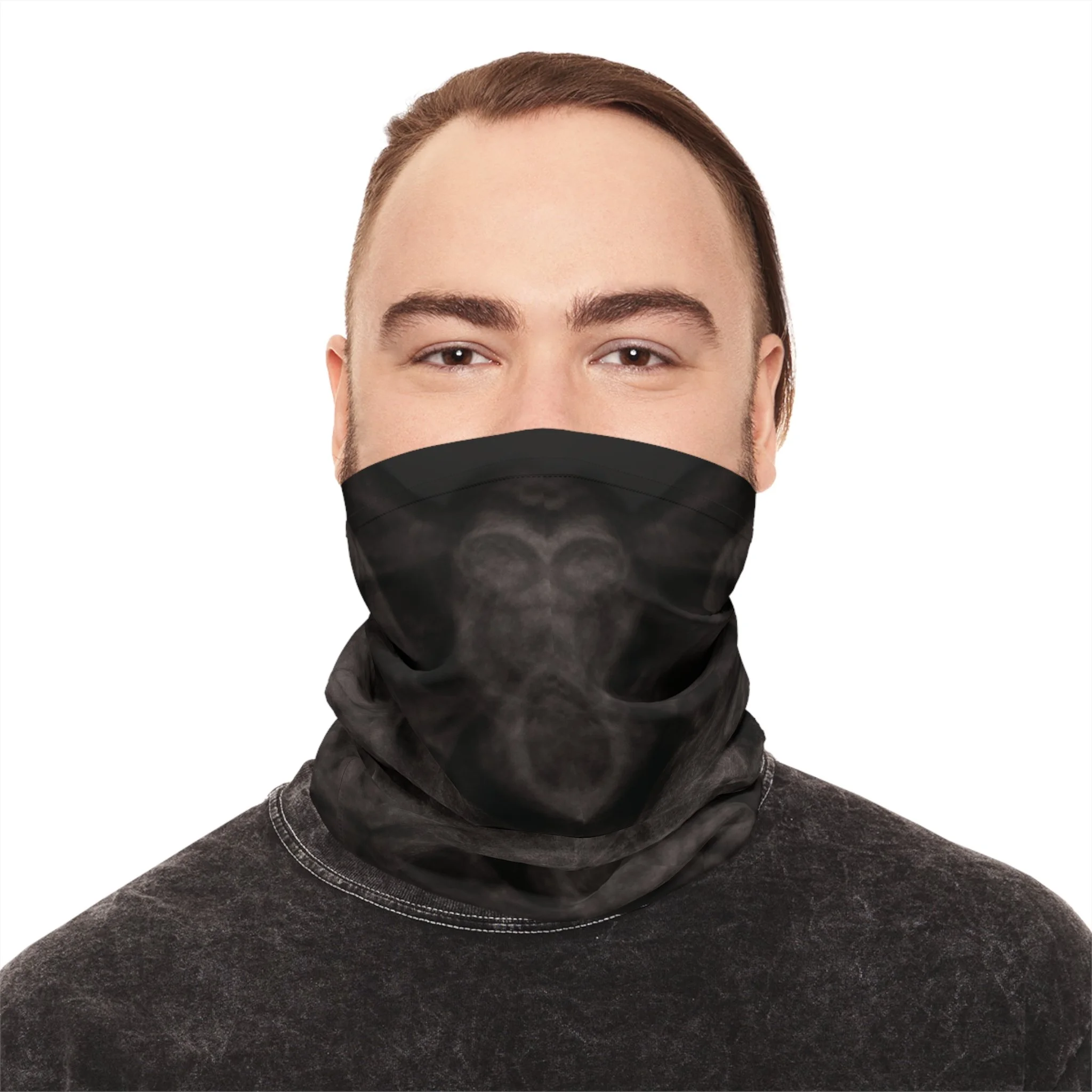 On person wearing black skull smoke neck gaiter protest motorcycle face cover