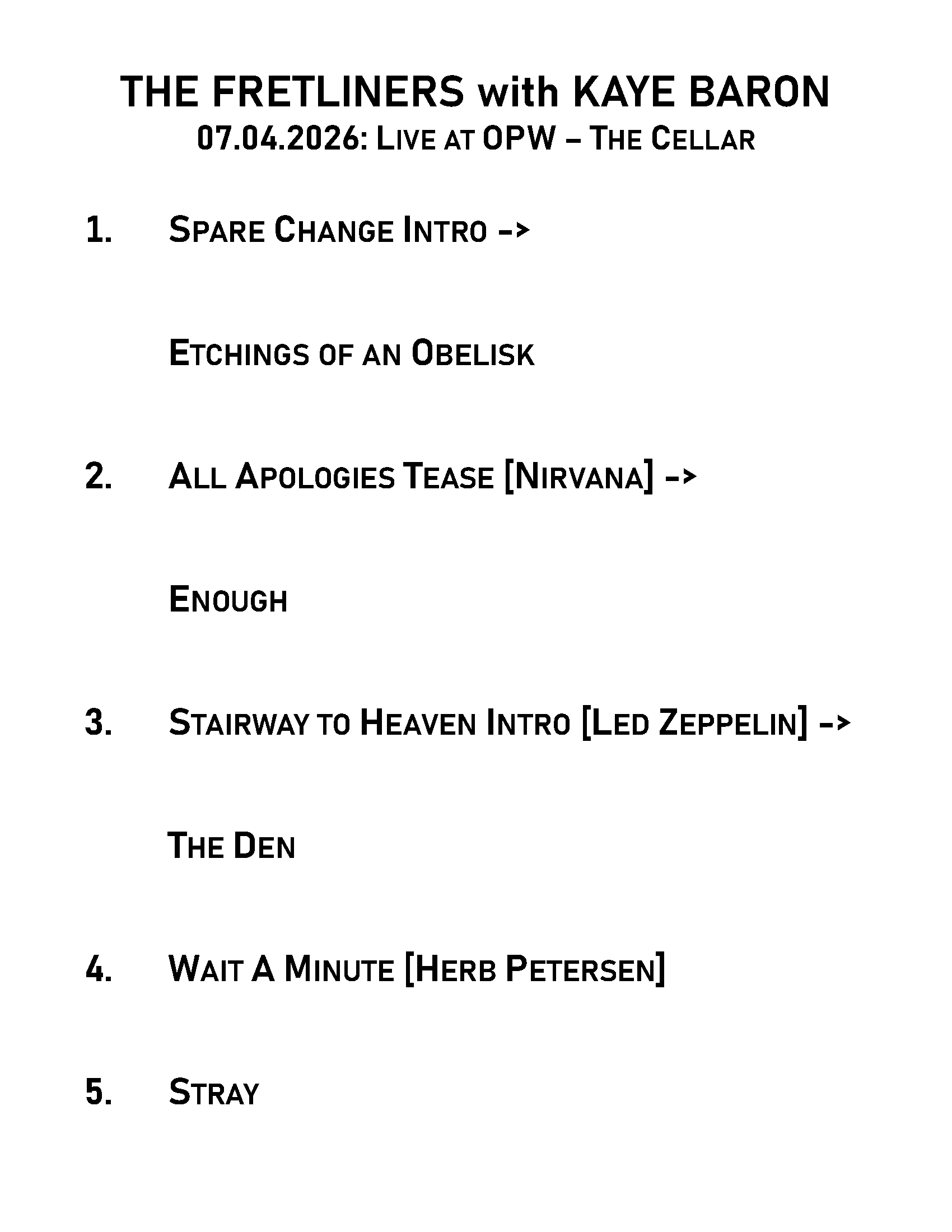 Kaye Baron - The Cellar setlist
