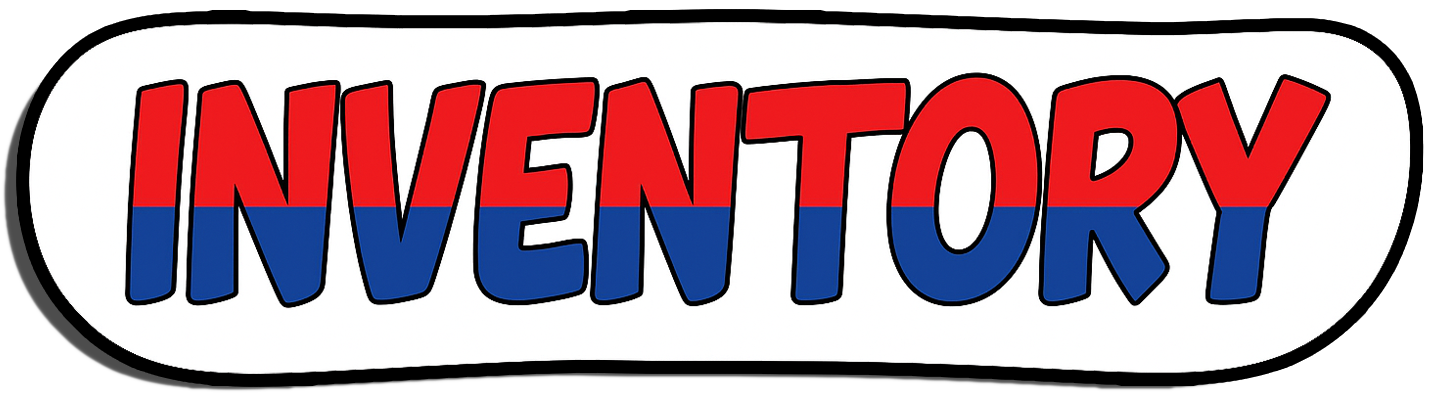 Text in colorful letters reading 'INVENTORY' with a red and blue color pattern on a white background.