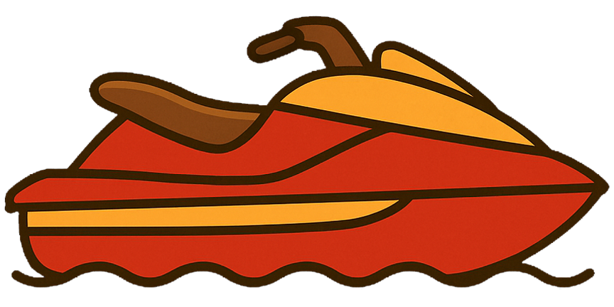 Illustration of a person lying on a red and yellow boat or surfboard, with brown hair and wearing orange clothing.