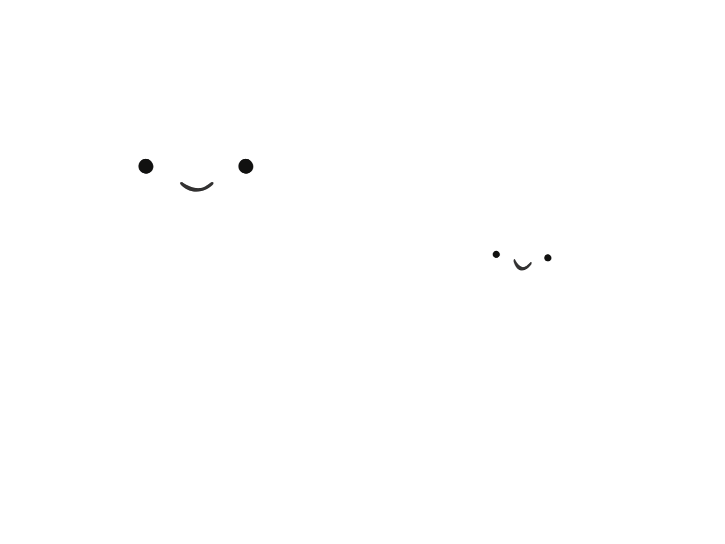 an illustrated photo of a big and little tooth with two eyes and a small smiley face