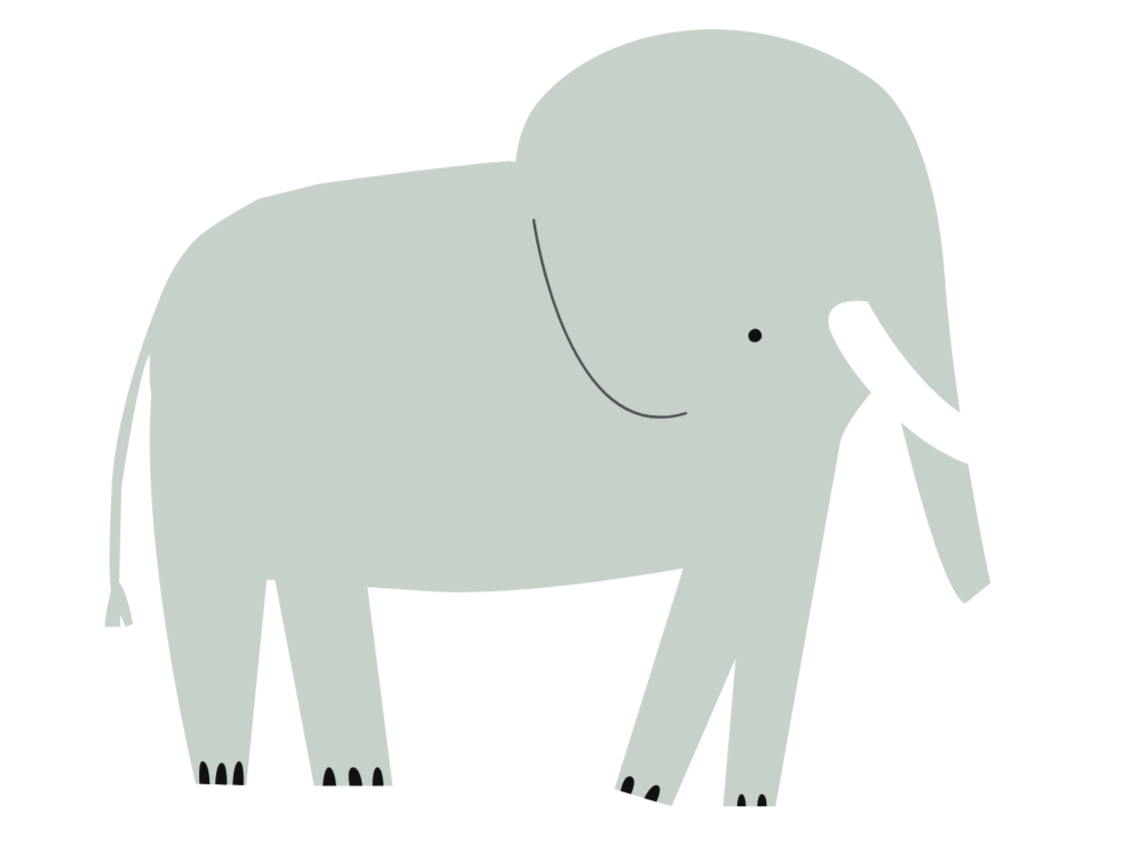 side profile of an illustrated mint colored elephant facing the right side