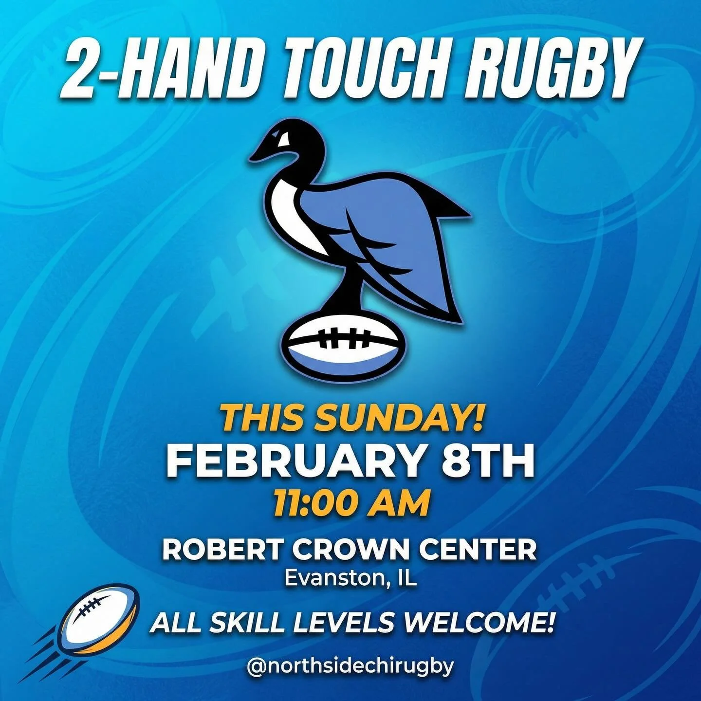 Shake off the winter rust and get your hands on a rugby ball! 🏉

Join us for a fun, friendly game of 2-hand touch rugby this Sunday. Whether you&rsquo;re a seasoned pro or have never touched a rugby ball in your life, you belong here. This is all ab
