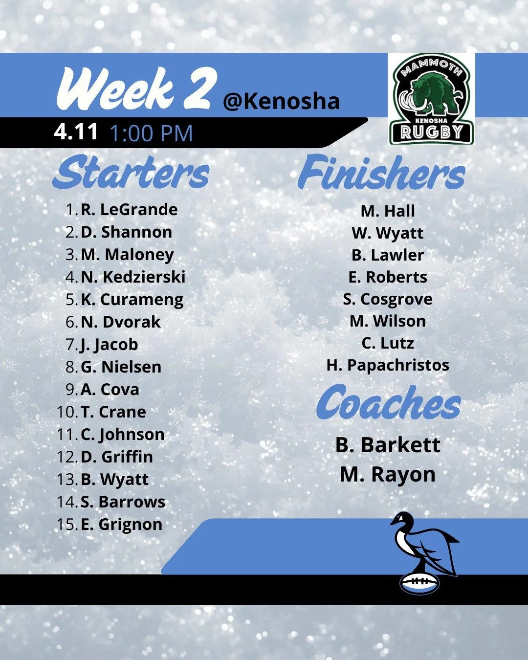 Flying V to Kenosha for the first full game of the Spring 🏉 @darraghgriffin will captain the squad with @cuzerski as VC 🫡 

#NorthsideRugby #JoinTheFlock #SeasonOpener #ChicagoRugby #gogeese